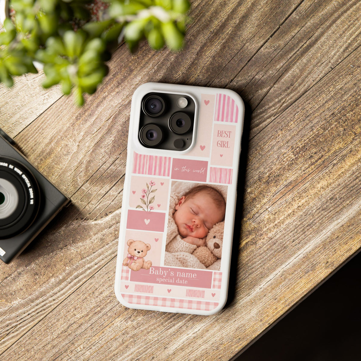 Personalized Baby Photo Slim Phone Case – Pink