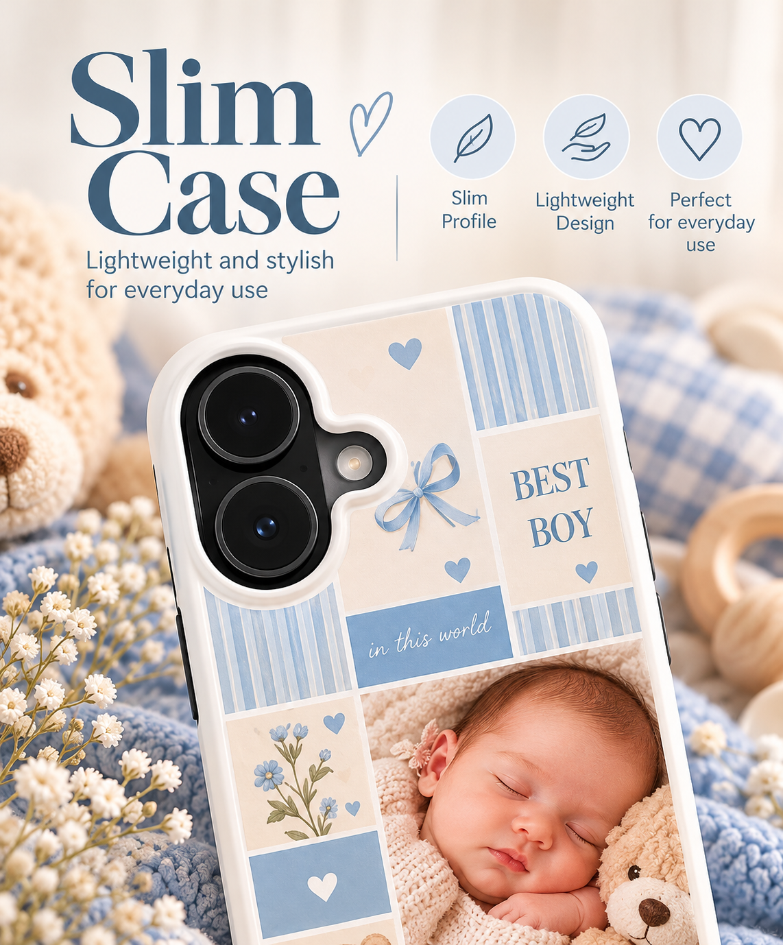 Personalized Baby Photo Slim Case – Baby Blue