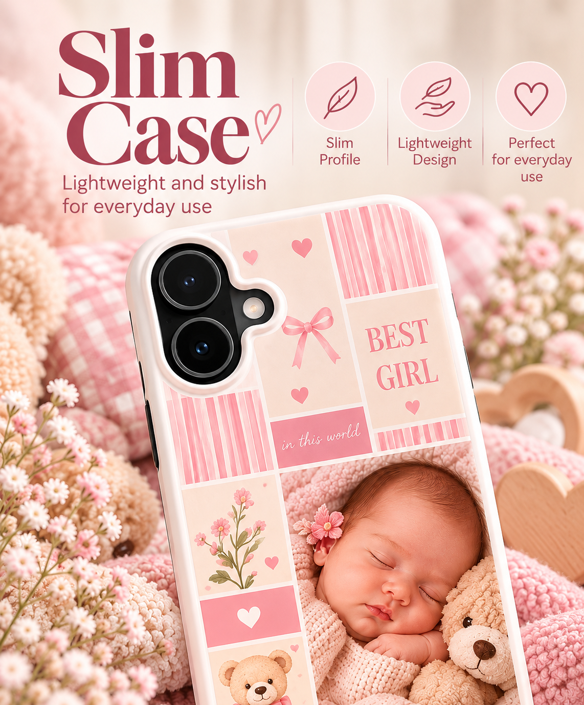Personalized Baby Photo Slim Phone Case – Pink